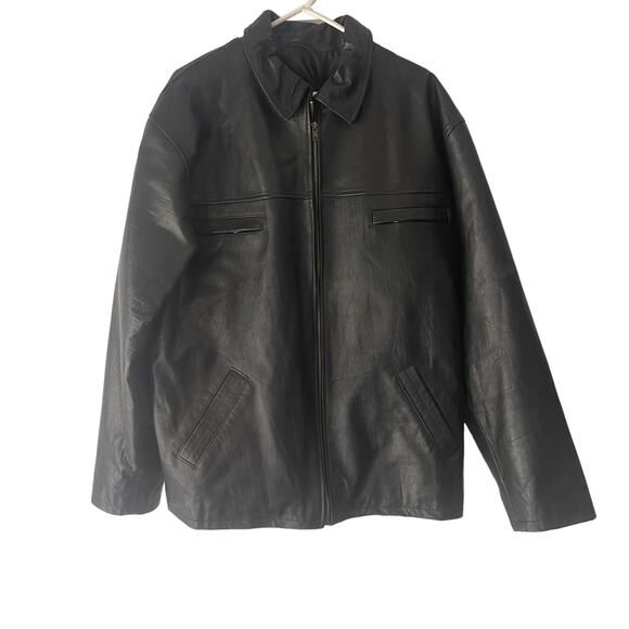 Men's Vintage 90s Size‎ XL Black 100% Leather Grunge Moto Jacket